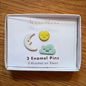 Meri Meri Set if 3 Sun, Moon, Cloud Enamel Pins NWT